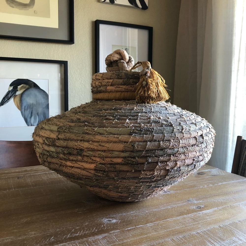 LARGE Zapotec Indian Rolled Rug Basket with Lid